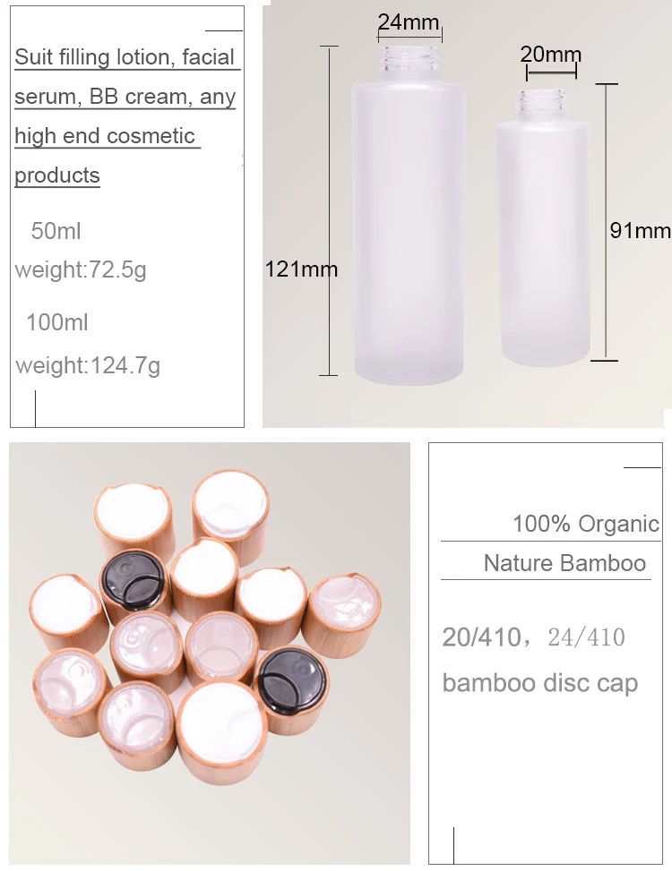 Bottiglia in vetro smerigliato da 100 ml con tappo a disco in bambù (2)