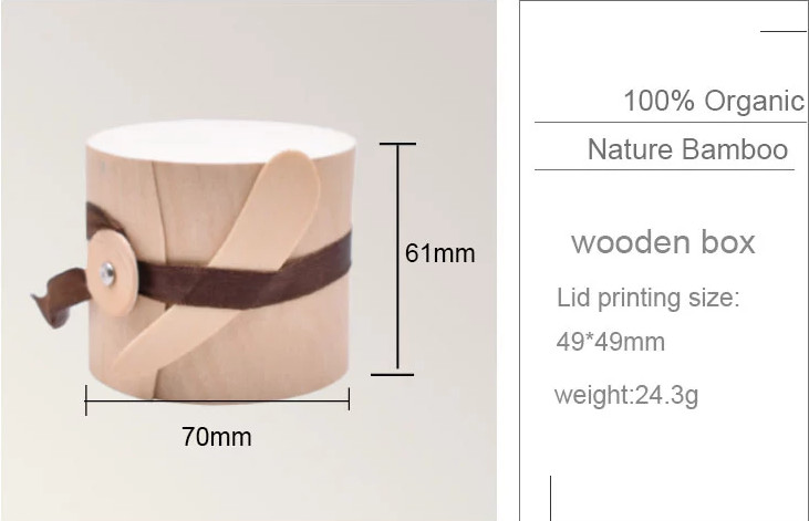 Frasco-de-vidro-50g-com-tampa-de-bambu e embalagem-caixa-de-madeira-com-fivela-tamanho-1
