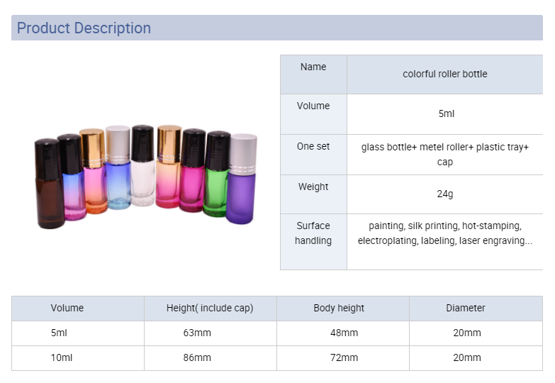 Flacone roll-on da 5 ml-10 ml in vari colori